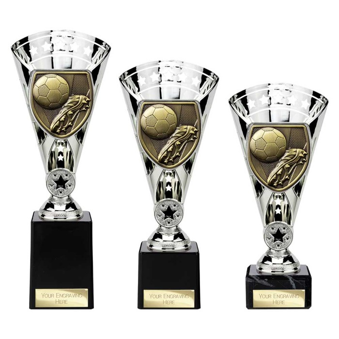 COBRA STAR CUP FOOTBALL BOOT & BALL - SILVER  - AVAILABLE IN 3 SIZES (21CM - 25.5CM)